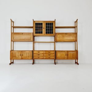 Danish solid oak room divider modular vintage library bookcase shelf-system by Henning Kjærnulf, Denmark, 1960s