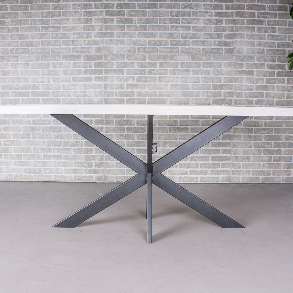 White Oval Table on Gunmetal Colored Base, Oval Pedestal Dining Table, White Wood Oval Dining Table for 6, Custom Oval Dining Table Top - Image 5