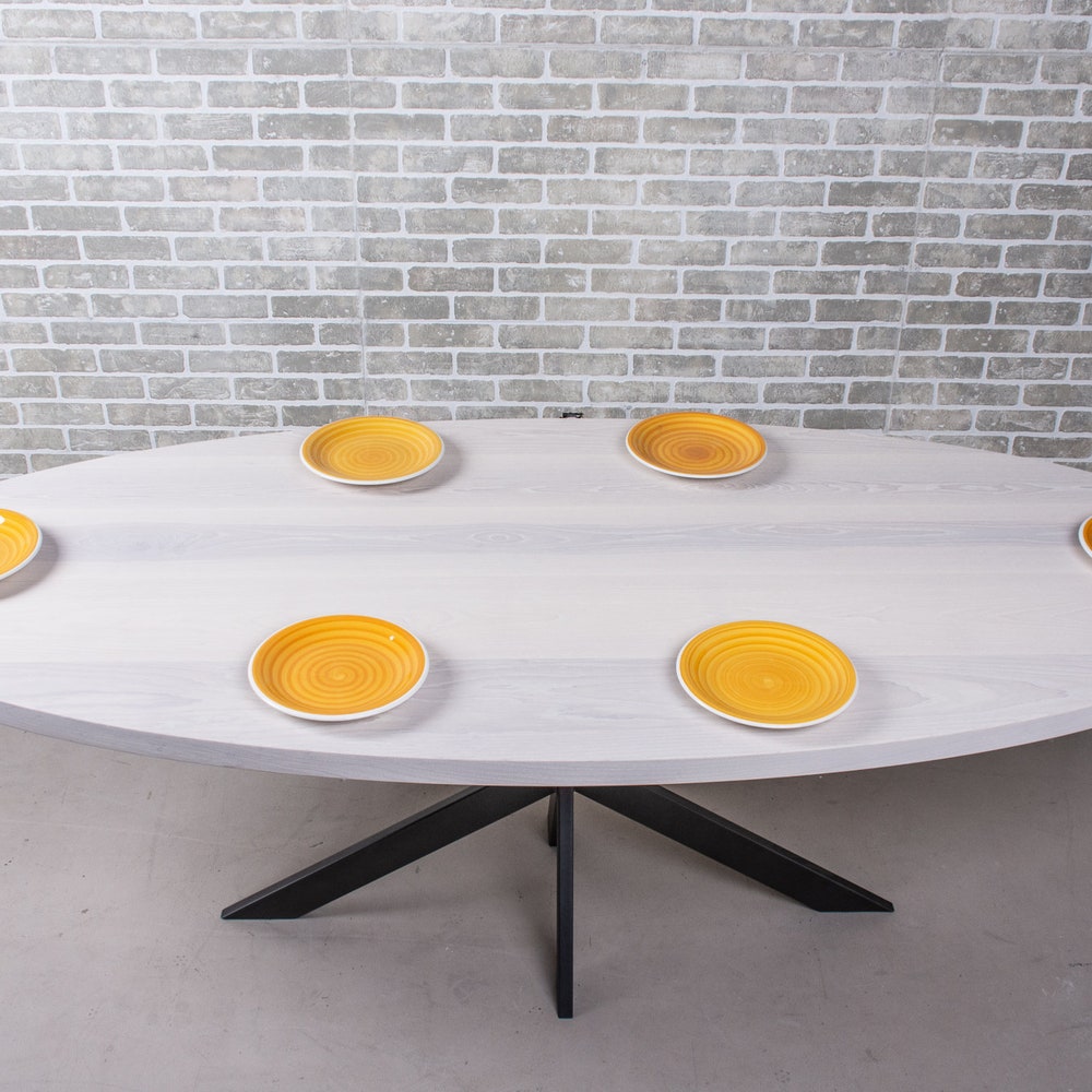 White Oval Table on Gunmetal Colored Base, Oval Pedestal Dining Table, White Wood Oval Dining Table for 6, Custom Oval Dining Table Top - Image 3