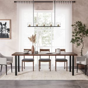 Walnut Dining Table with Metal Post Legs, Rustic Kitchen Table, Solid Wood, Wooden Dining Table, Mid Century, Farmhouse, Dine Table