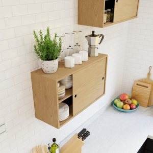 Maple Storage Cabinet with Sliding Doors, Kitchen Cupboard