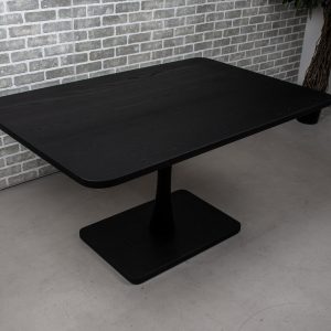 Small Wooden Kitchen Table on Pedestal Base, Black Pedestal Table for a Banquette, Black Wood Table for a Small Space, Small Black Table