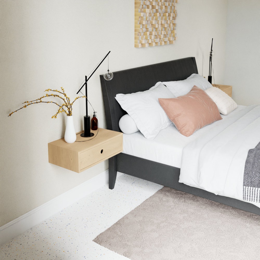 Floating Nightstand with Drawer / Mid Century Modern Bedside Table in Solid Maple - Image 8