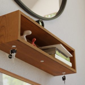 Cherry Entryway Organizer with Magnetic Key Hooks Mid Century Modern Style