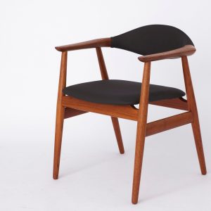 Mid-Century Teak Armchair by Erik Kirkegaard for Glostrup | 1960s | Reupholstered in Black Skai | Worldwide Shipping