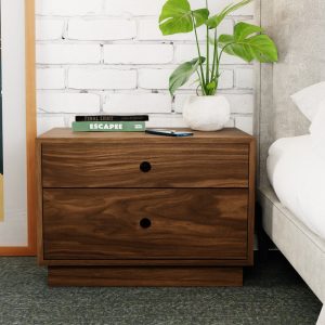 Walnut Nightstand with Double Drawers, Freestanding