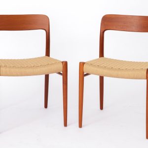 2 of 12 of Niels Otto Moller Dining Chairs, Model 75, Teak, 1950s – Renewed Papercord Seat, Makers Stamp, Worldwide Shipping
