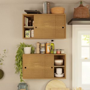 White Oak Storage Cabinet with Sliding Doors, Kitchen Cupboard