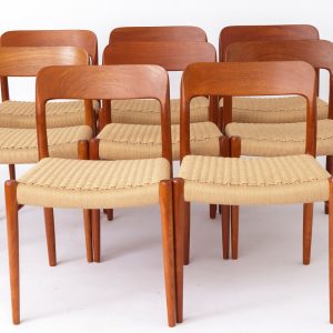 Large Set of 8 Niels Otto Møller Teak Dining Chairs – Model 75 (1950s), Danish Papercord Seats