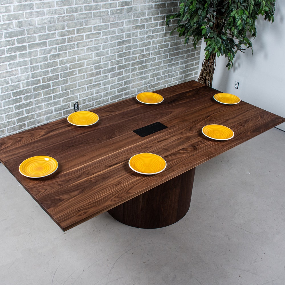 Walnut Conference Room Table, Custom Conference Table Prepped for Tech Grommet, 7 Foot Walnut Boardroom Table, Walnut Pedestal Table - Image 4