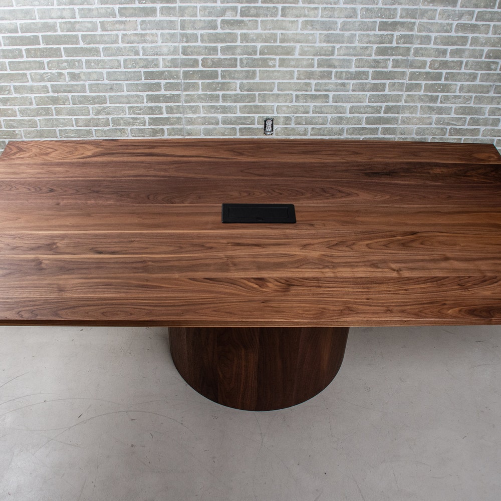 Walnut Conference Room Table, Custom Conference Table Prepped for Tech Grommet, 7 Foot Walnut Boardroom Table, Walnut Pedestal Table - Image 2