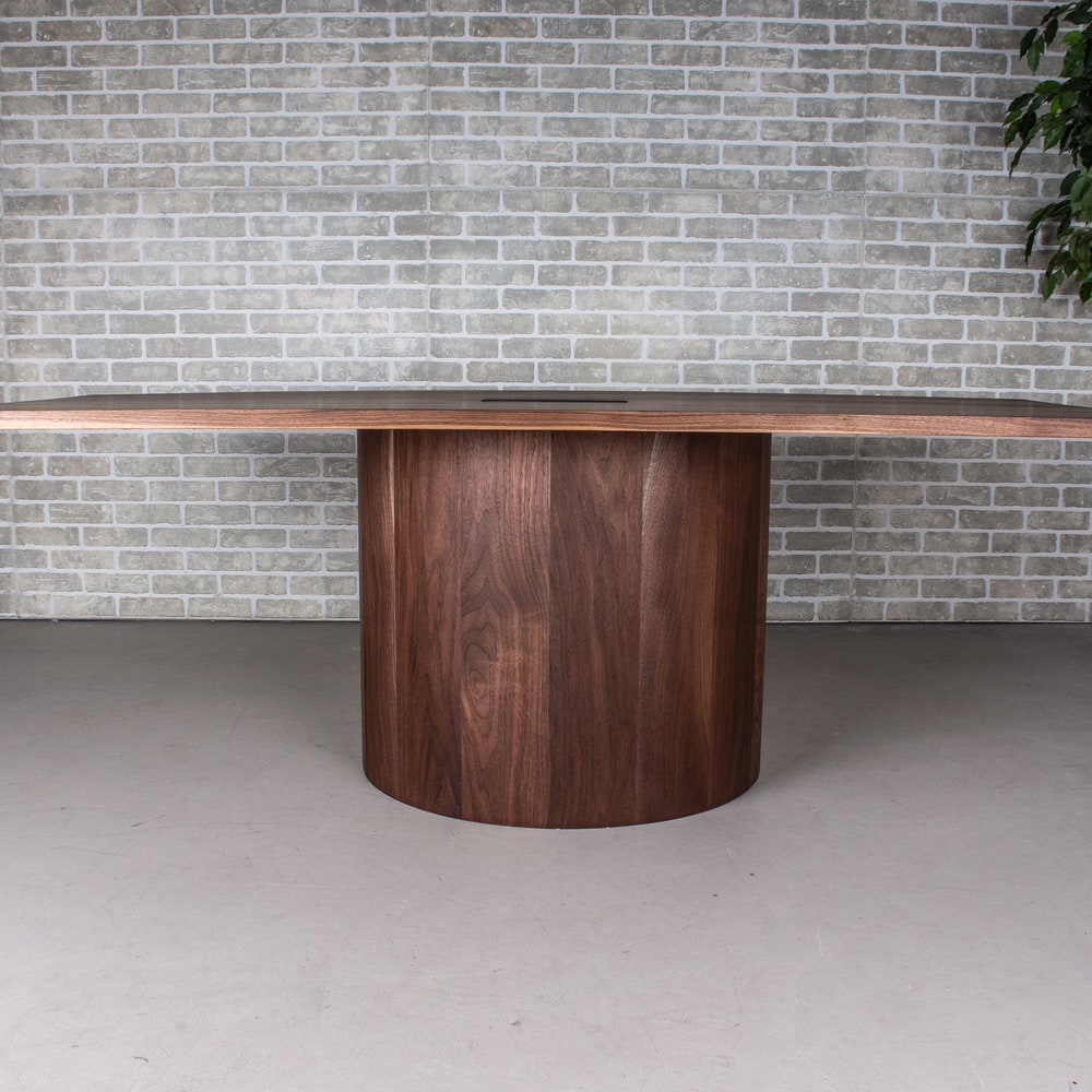 Walnut Conference Room Table, Custom Conference Table Prepped for Tech Grommet, 7 Foot Walnut Boardroom Table, Walnut Pedestal Table - Image 6