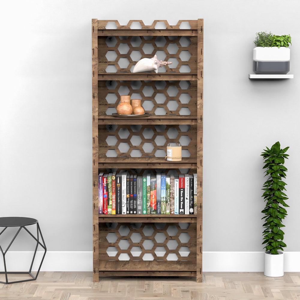 Bookcase, Bookshelves, Wooden Bookshelf, Wooden Shelves, Shelving Unit "HONEYCOMB" (29.5"w 72"h) Hexagonica - Image 4