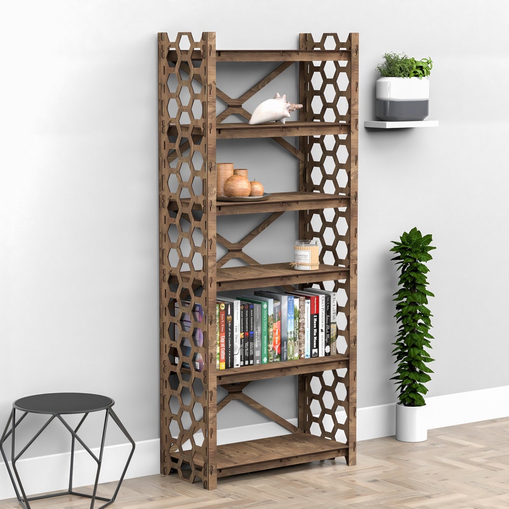 Bookcase, Bookshelves, Wooden Bookshelf, Wooden Shelves, Shelving Unit "HONEYCOMB" (29.5"w 72"h) Hexagonica