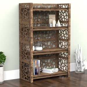 Bookshelf Wood Bookshelf Bookcase Display Case Plant Bookshelf Wooden Shelf "STONE" (29.5"w 48"h) Hexagonica