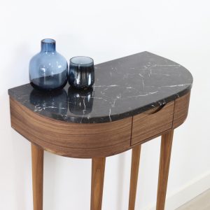Console table small  in Oak or Walnut with Marble top