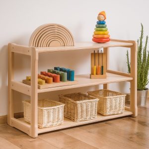 Montessori Bookshelf for Kids, Wooden Mini Toy Shelf Organizer, Open Shelf Storage for Nursery, Playroom, Child-Friendly, Minimalist Design