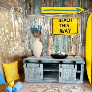 Blue Sea Beach Coastal Barn Doors TV Stand Wood Rustic Console Table Buffet Cabinet Coffee Bar Kitchen Island Farmhouse