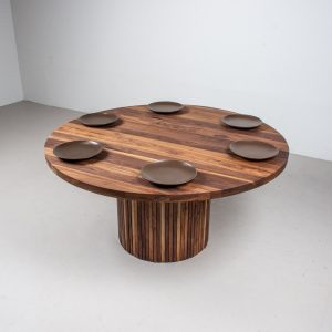 Round Dining Room Table, Round Walnut Table on Fluted Base, Round Mid Century Modern Dining Table, Expandable Round Wood Pedestal Table