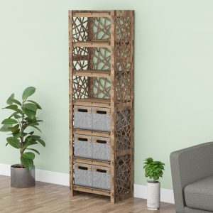 Tall Storage Cabinet, Wooden Dresser, Bookcase with Storage Baskets, Housewarming Gift, Handmade Furniture