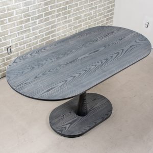 Small Oval Table, Ash Dining Table with Iron Colored Finish on a Pedestal Base, Wood Oval Kitchen Table, Modern Pedestal Table for Banquette