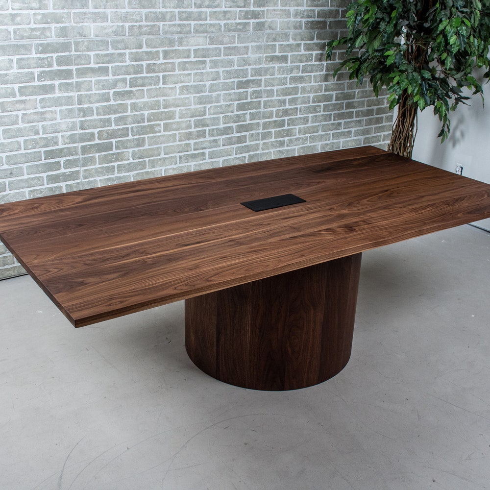 Walnut Conference Room Table, Custom Conference Table Prepped for Tech Grommet, 7 Foot Walnut Boardroom Table, Walnut Pedestal Table