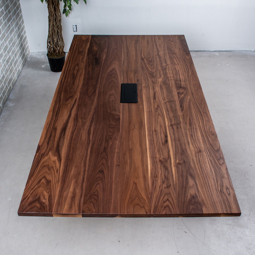 Walnut Conference Room Table, Custom Conference Table Prepped for Tech Grommet, 7 Foot Walnut Boardroom Table, Walnut Pedestal Table - Image 3