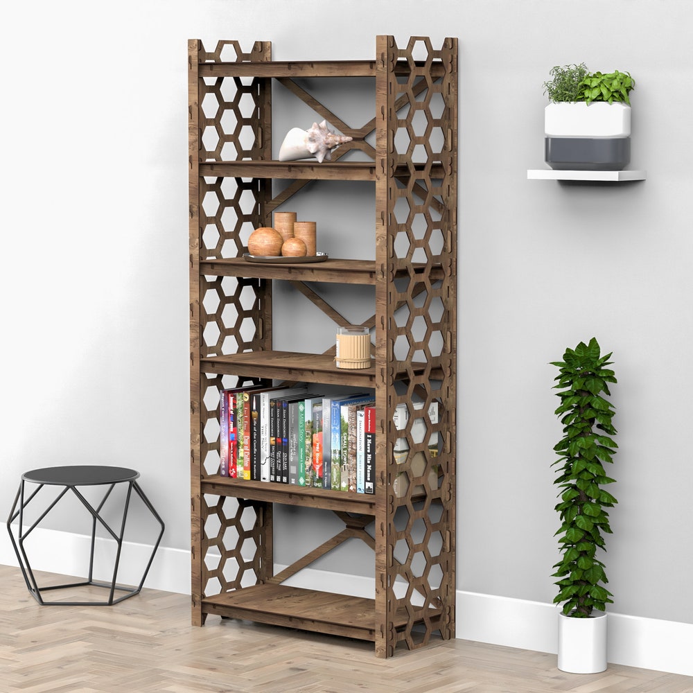 Bookcase, Bookshelves, Wooden Bookshelf, Wooden Shelves, Shelving Unit "HONEYCOMB" (29.5"w 72"h) Hexagonica - Image 6