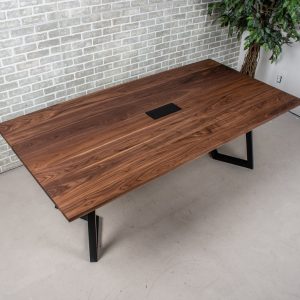 Wood Meeting Table, Walnut Boardroom Table with Grommet Cut Out, Custom Conference Table Made With Walnut Wood, Walnut Meeting Room Table