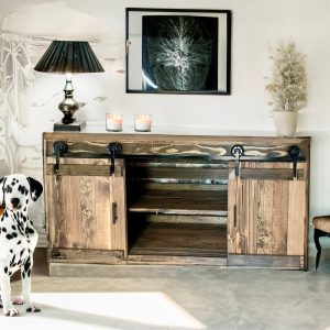 Rustic Media Stand Barn Doors TV Console Buffet Cabinet Coffee Bar Farmhouse Industrial perfect Gift