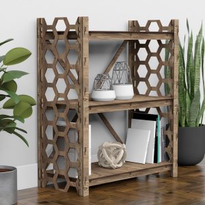 Small Bookcase, Low Bookshelf, Unique Wooden Shelving Unit, Hexagonica