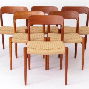 Set of 6 Niels Otto Moller Model 75 Dining Chairs, 1950s – Restored Teak & Renewed Weaving