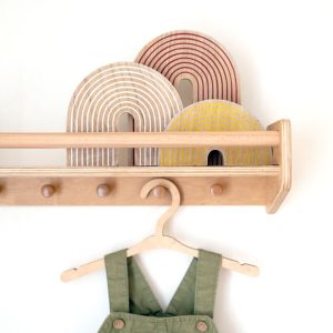 nursery shelves with hooks, Montessori furniture, Boho home decor, Floating bookshelf, Kid hooks, Minimal furniture, Wall nursery storage