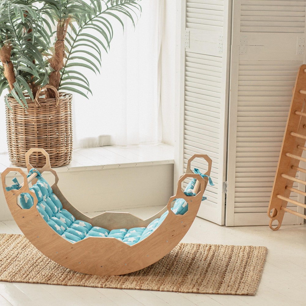 Montessori Climbing Arch with Cushion, Toddler Rocker and pillow, Montessori furniture, 1st birthday gift, Wooden baby toys, Nursery decor