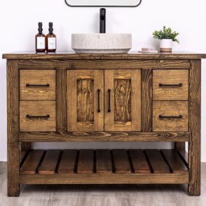 Single Sink Bathroom Vanity with Solid Wood Countertop, Custom Farmhouse Vanity in Solid Pine Wood, Handmade