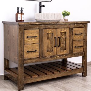 Single Sink Vanity Base in Solid Pine Wood, Wood Top Not Included, Farmhouse Style