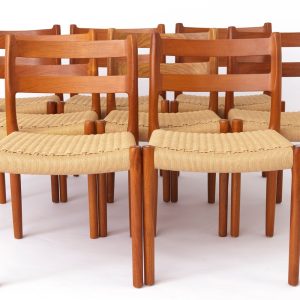 Set of 8 Niels Otto Møller Model 84 Chairs – Danish Teak & Paper Cord, 1970s | Vintage Mid-Century Modern Dining Chairs
