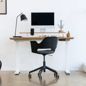 Oakywood Solid Wood Standing Desk - White legs, Sitting to Standing Desk, Adjustable-Height Desk, Electric Desk, Handcrafted Computer Desk