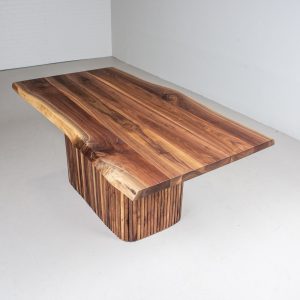 Live Edge Pedestal Table, Live Edge Walnut Dining Table on Walnut Pedestal Base, Modern Live Edge Table, Fluted Walnut Pedestal Base