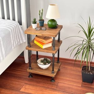 Nightstand,Industrial Wooden Nightstand, Nightstand, Iron Pipe Frame, Modern Farmhouse