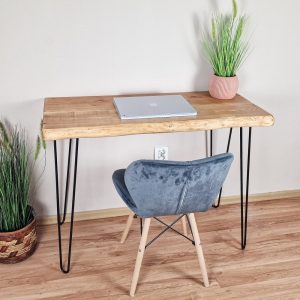 Live Edge rustic Desk : Solid Wood Home Office Furniture, Kitchen and Dining Table, Reclaimed Wood, Hairpin Legs & Multi-Board Design