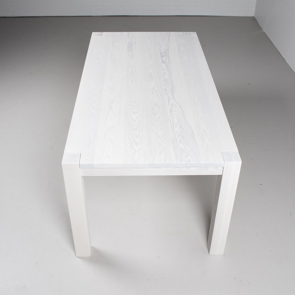 White Oak Dining Table, Modern Oak Parsons Table With White Finish, Exposed Leg Parson Table, 6 Foot White Oak Table, Table for 6 People - Image 2