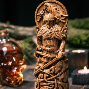 Tyr, Wood, Norse pantheon, viking pagan asatru heathen god and goddess Scandinavian gods altar mythology wood sculpture, Fenrir, Odin, Wotan