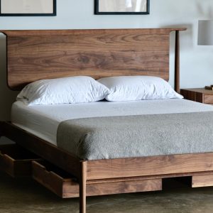 Solid Wood Platform Bed in Mid Century Modern Eames Styling / Storage Platform Bed All Solid Hardwood / Handmade in Pacific Northwest