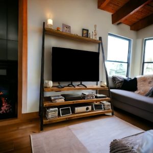 TRIGO industrial TV stand, steel frame reclaimed wood shelves unit modern Furniture entertainment media center tv cabinet open shelf unit