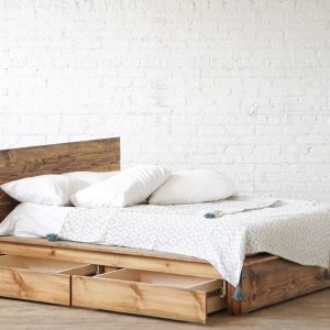 Low Pro Stow - Rustic Modern Platform Bed Frame and Headboard - Loft Style - Storage Bed