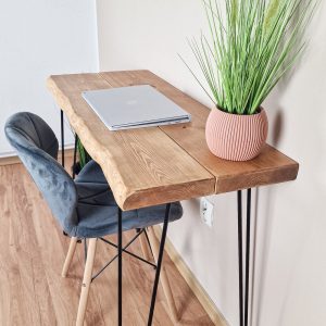 Live Edge Rustic Computer Desk: Solid Wood Home Furniture, Kitchen and Dining Table, Reclaimed Wood, Black Hairpin Legs & Multi-Board Design