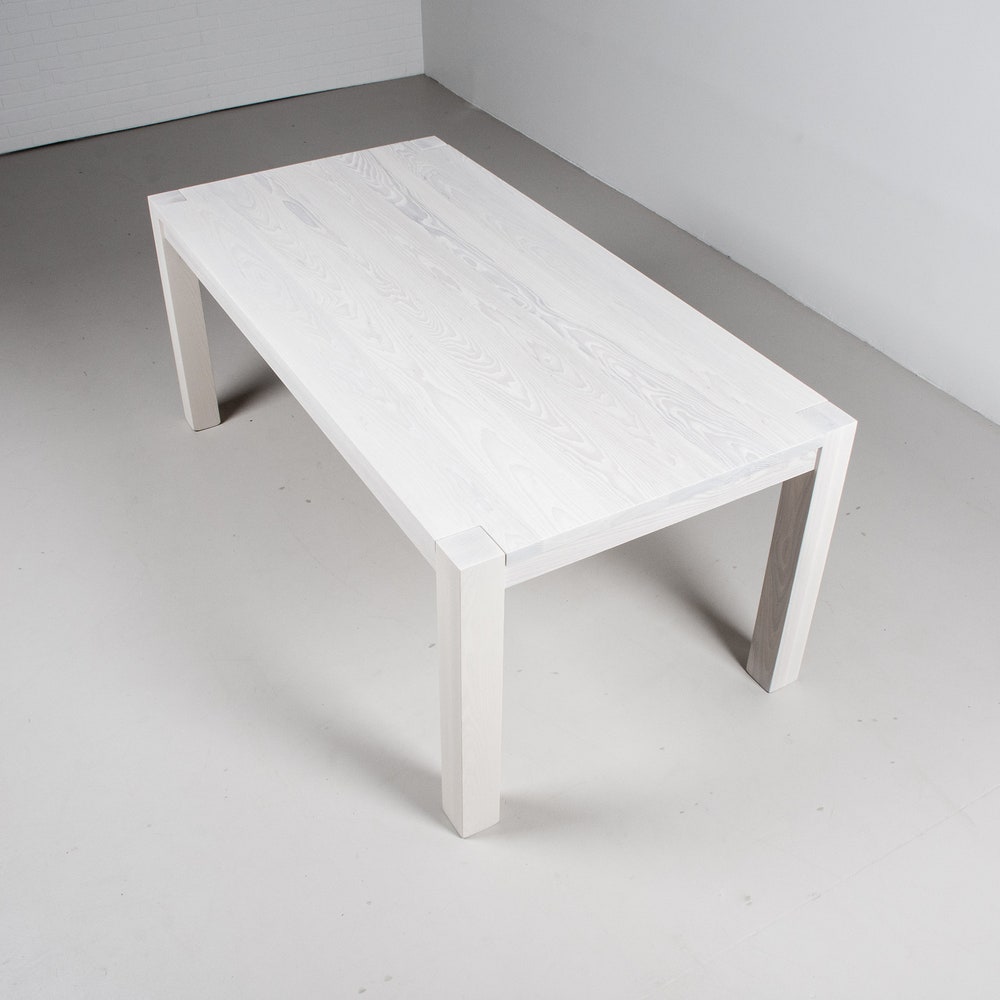 White Oak Dining Table, Modern Oak Parsons Table With White Finish, Exposed Leg Parson Table, 6 Foot White Oak Table, Table for 6 People