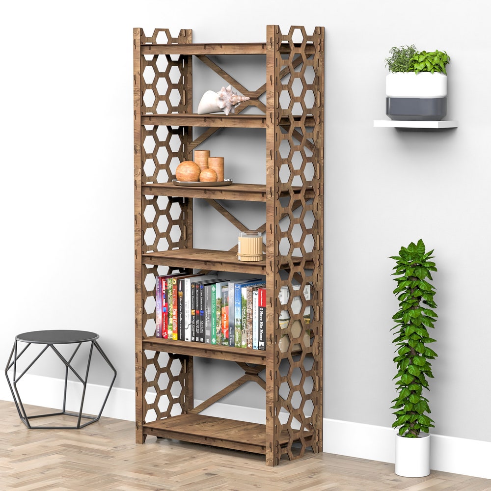 Wooden Bookshelf, Etagere Bookcase "HONEYCOMB" Bookshelves, Shelving Unit, Book Shelf (29.5"w 15"d) Hexagonica - Image 7