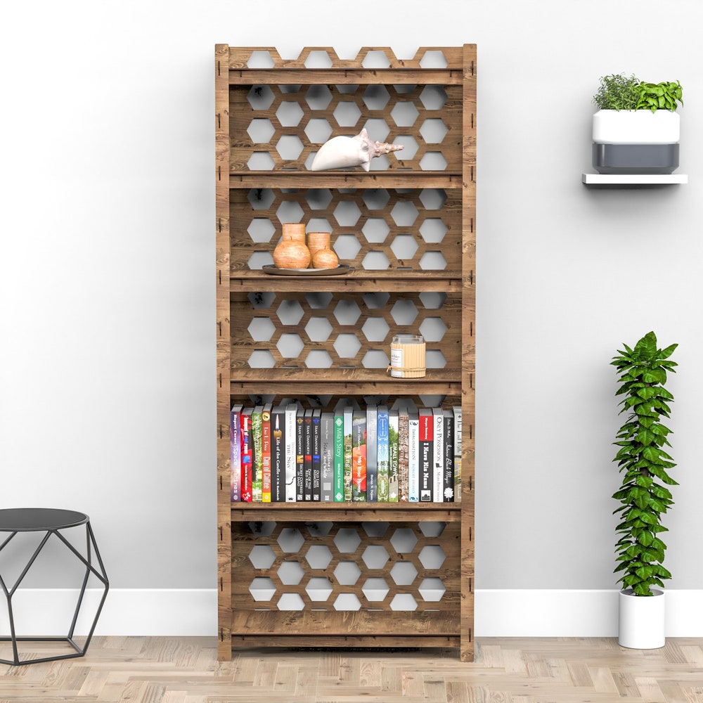 Wooden Bookshelf, Etagere Bookcase "HONEYCOMB" Bookshelves, Shelving Unit, Book Shelf (29.5"w 15"d) Hexagonica - Image 10